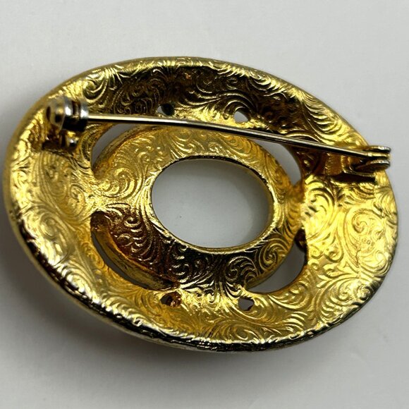 Vintage 1928 Brooch Clip On Earrings Set Faux Moonstone & Pearl Gold Tone - Picture 11 of 12